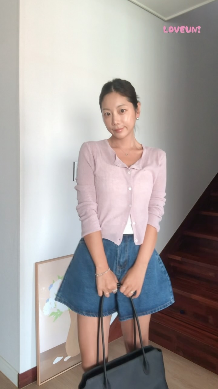 가디건 + 에이라인 데님팬츠